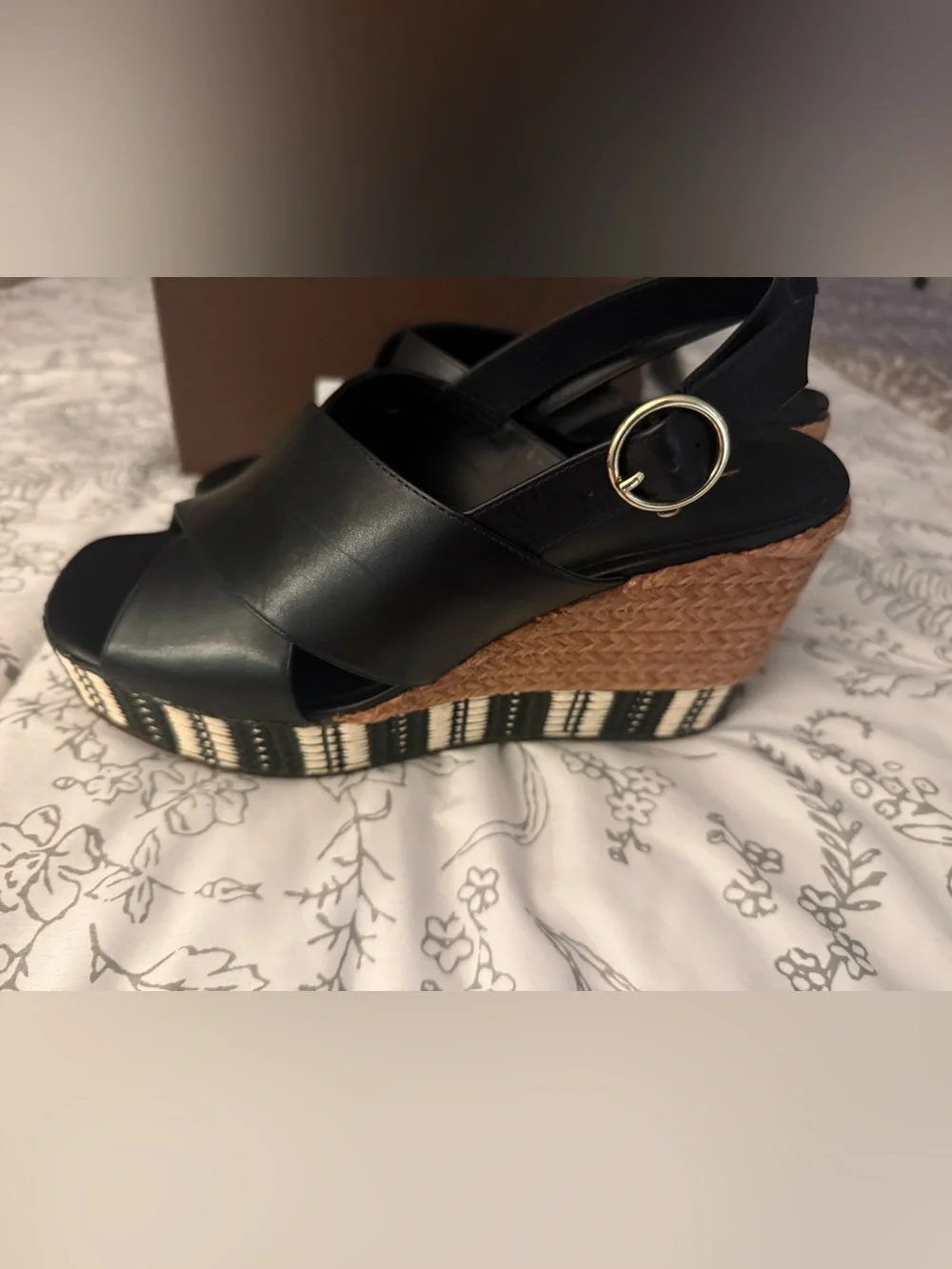 Paolo Black Cross‑Strap Platform Sandals with Braided Espadrille Sole